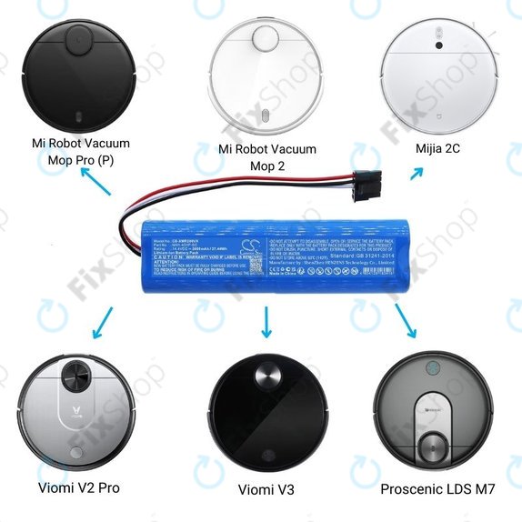 Xiaomi Mi Robot Vacuum Mop Pro (P), 2 (Mijia 2C), Viomi V2 Pro, Proscenic LDS M7 - Battery STYJ02YM, MH1-4S1P-SC Li-Ion 14.4V 2600mAh HQ