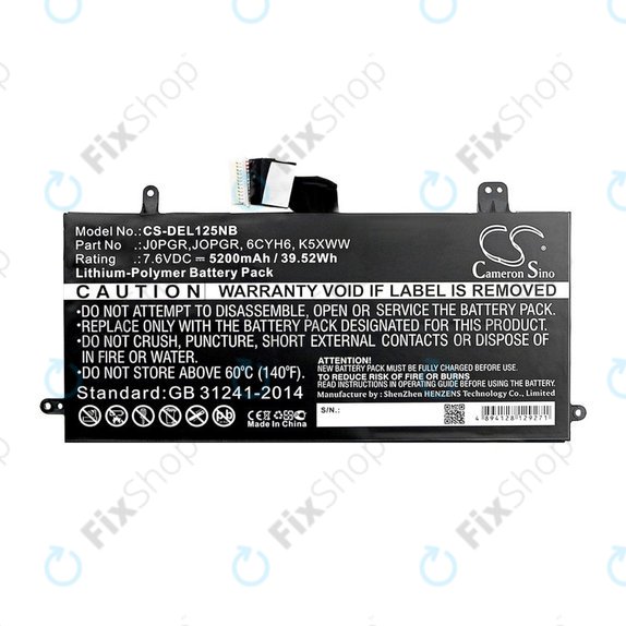 Battery for Dell Latitude 5290, Latitude 12 5285, 5200mAh, Li-Pol, 7.6V, J0PGR, HQ