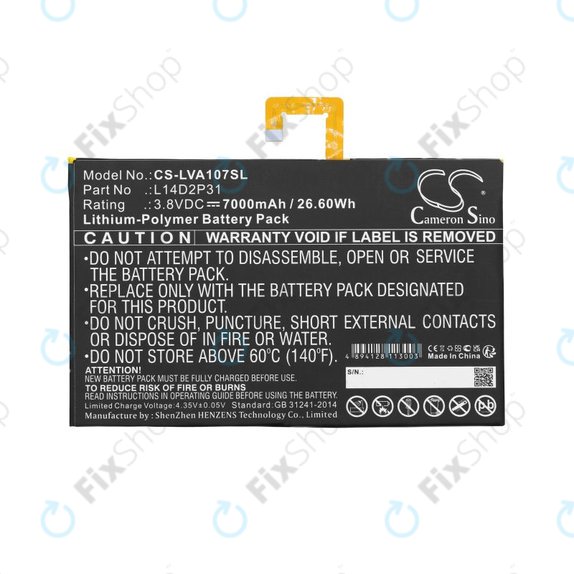 Battery for Lenovo Tab 2, Lenovo Tab 4, Lenovo TB2, 7000mAh, Li-Pol, 3.8V, L14D2P31, HQ