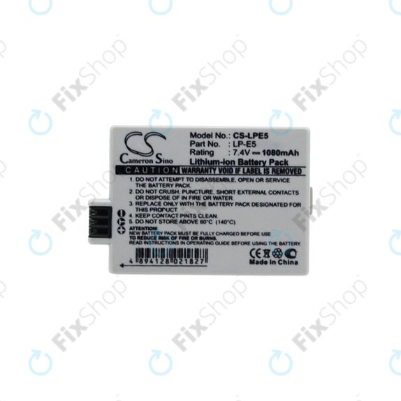 Canon EOS 450D, 500D, 1000D, Kiss F, Kiss X2, Kiss X3, Rebel T1i, XS, XSi - Battery LP-E5 Li-Ion 1080mAh HQ