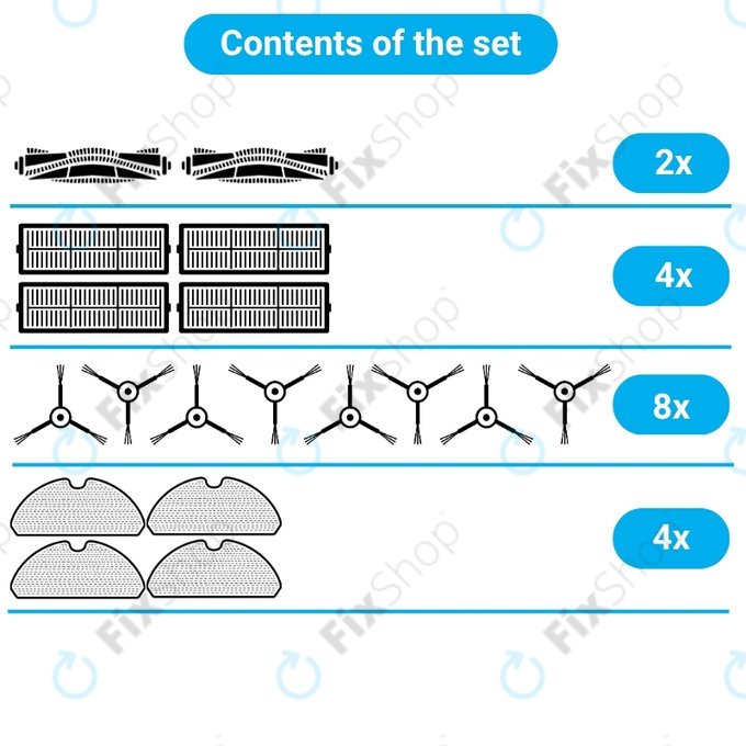 Replacement set for Rowenta Explorer s60 (2x Main brush, 4x Filter, 8x Side brush, 4x Mop cloth)