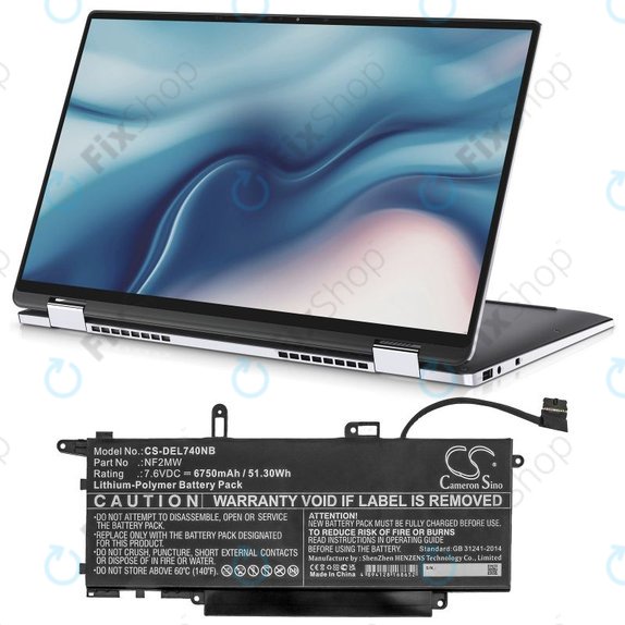 Battery for Dell Latitude 7310 2-in-1, 7400 2-in-1, 6750mAh, Li-Pol, 7.6V, NF2MW, HQ