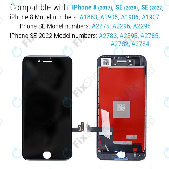 Apple iPhone 8, SE (2020), SE (2022) - LCD Display + Touch Screen + Frame (Black) Refurbished PRO