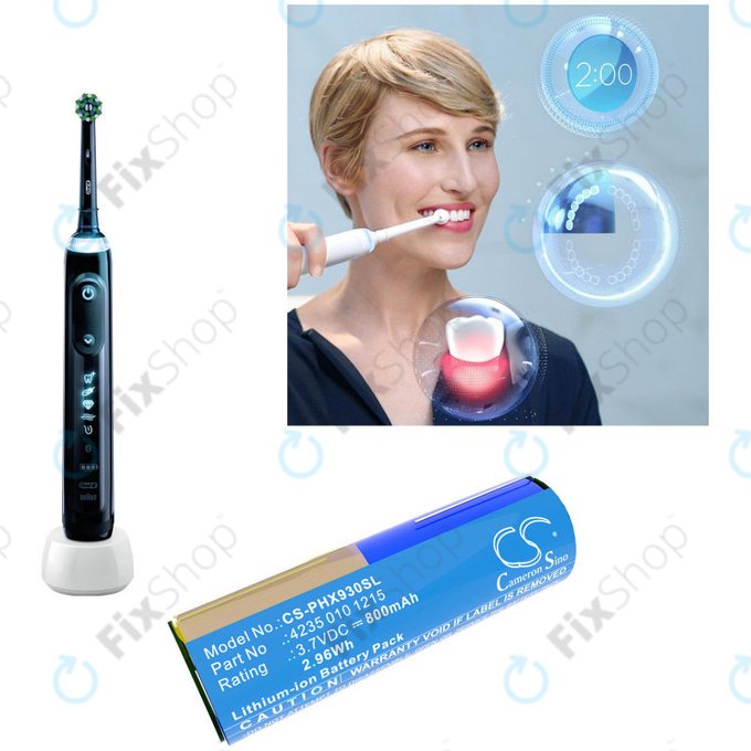 Battery for Oral-B Genius X, Smart 6000, Philips Diamondclean, Easyclean, 800mAh, Li-Ion, 3.7V, 4235 010 13068, HQ