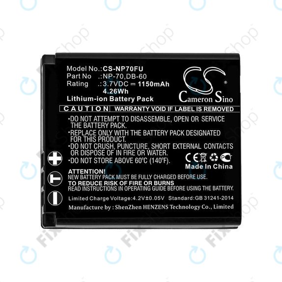 Battery for Panasonic Lumix DMC-FX01, 1150mAh, Li-Ion, 3.7V, CGA-S005, HQ