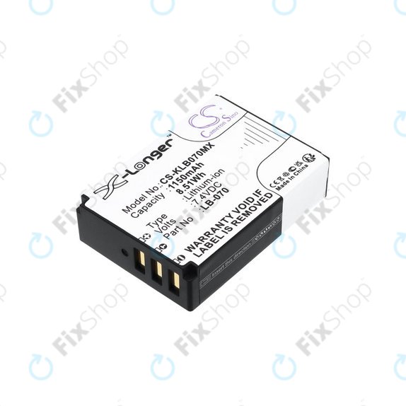 Battery for Kodak PIXPRO S1, AZ651, AZ652, AZ901, 1150mAh, Li-Ion, 7.4V, LB-070, HQ