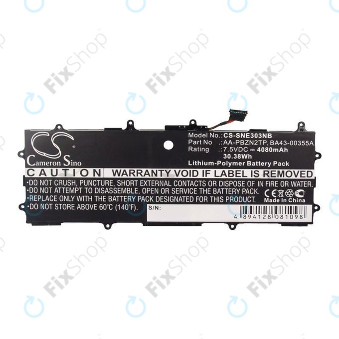 Battery for Samsung Chromebook Series 3, 4080mAh, Li-Pol, 7.5V, AA-PBZN2TP, HQ