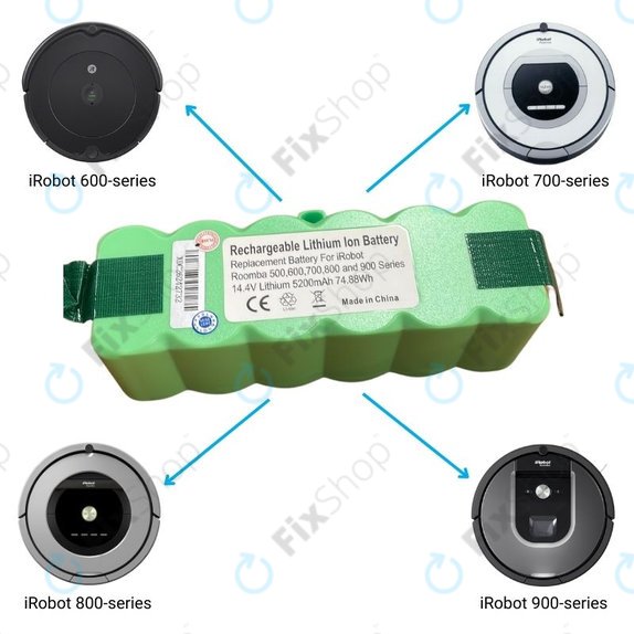 iRobot Roomba 600, 700, 800, 900-series - Battery 2130LI, 4502233, 4374392 Li-Ion 14.4V 5200mAh