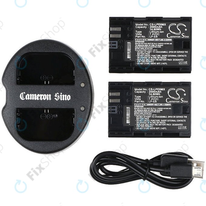 Battery 2pcs with charger for Canon EOS 5D Mark II, EOS 7D, 2000mAh, Li-Ion, 7.4V, LP-E6, HQ