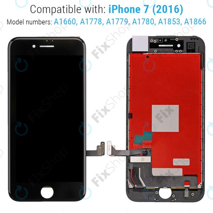 Display for iPhone 7, Black, Touch Screen with Frame, Refurbished