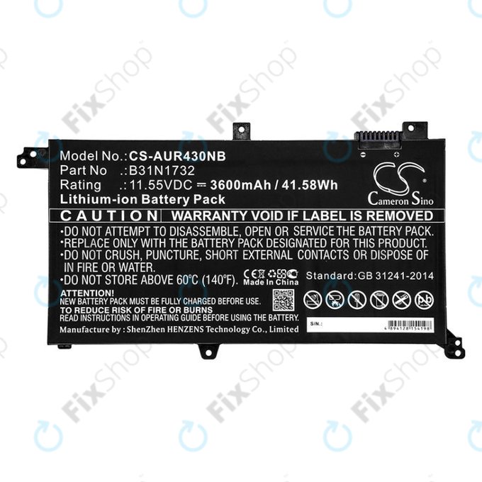 Battery for Asus VivoBook S14, S430FA, 3600mAh, Li-Ion, 11.55V, B31N1732, HQ