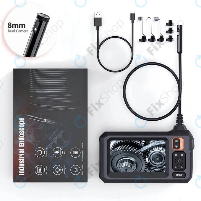 Industrial endoscope camera with 4.3" IPS display, 10m