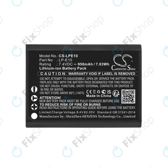 Battery for Canon EOS 1100D, EOS 1300D, 950mAh, Li-Ion, 7.4V, LP-E10, HQ