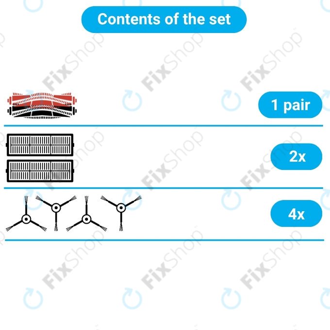 Replacement set for iRobot Roomba e-series, i-series, j-series (1 pair of Main brushes, 2x Filter, 2x Side brush)