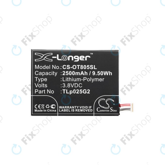 Battery for Alcatel One Touch Pixi 8", 2500mAh, Li-Pol, 3.8V, TLp025G2, HQ