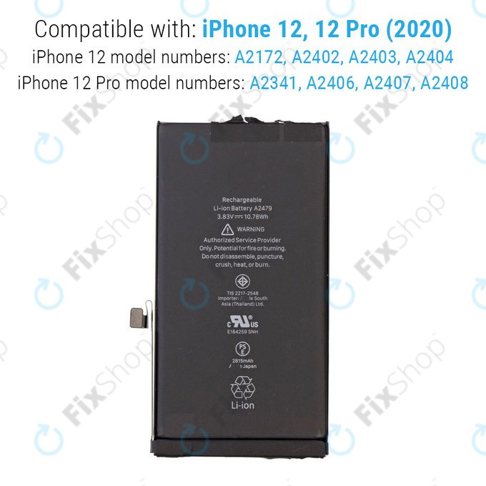 Battery for iPhone 12, 12 Pro, 2815mAh