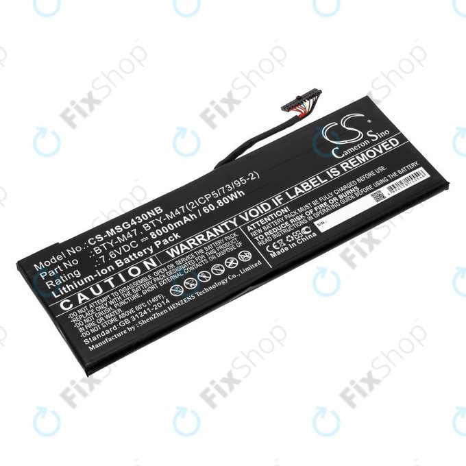 Battery for MSI GS40, GS43, MS14, 8000mAh, Li-Ion, 7.6V, BTY-M47, HQ