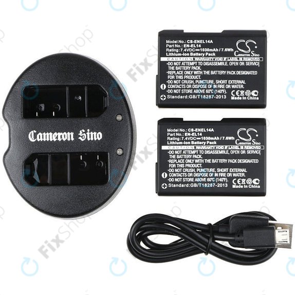 Battery 2pcs with charger for Nikon Coolpix P7000, P7700, D3100, D3200, D5100, 1030mAh, Li-Ion, 7.4V, EN-EL14, HQ