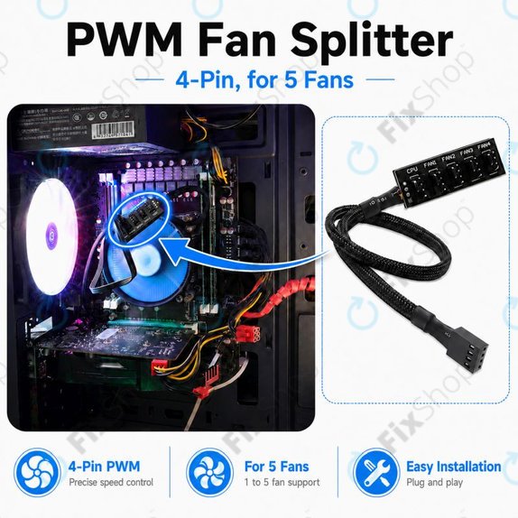 PWM fan hub, 4-pin, 5-port