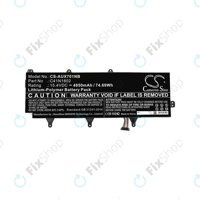 Battery for Asus Zephyrus Gx701, Rog Zephyrus S Gx701, Rog Gx701, 4850mAh, Li-Pol, 15.4V, C41N1802, HQ