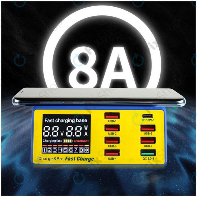 Mechanic iCharge 8 Pro - USB Charging Station with USB-C, USB 3.0 & Wireless Charger
