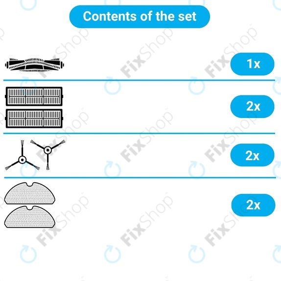 Replacement set for Xiaomi Mi Robot Vacuum Mop Essential (Mijia G1) (1x Main brush, 2x Filter, 2x Side brush, 2x Mop cloth)