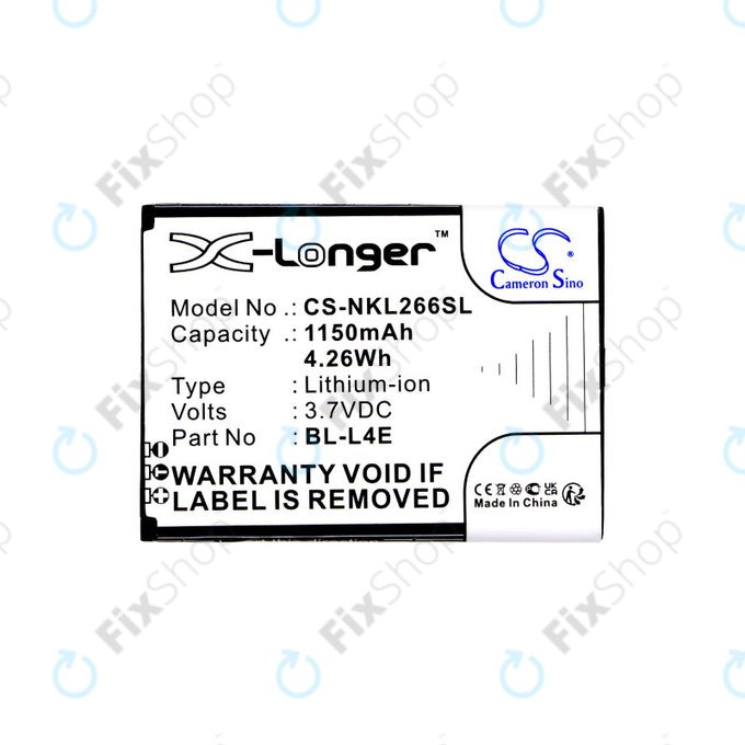 Battery for Nokia 2660 Flip 4G, 1150mAh, Li-Ion, 3.7V, BL-L4E, HQ