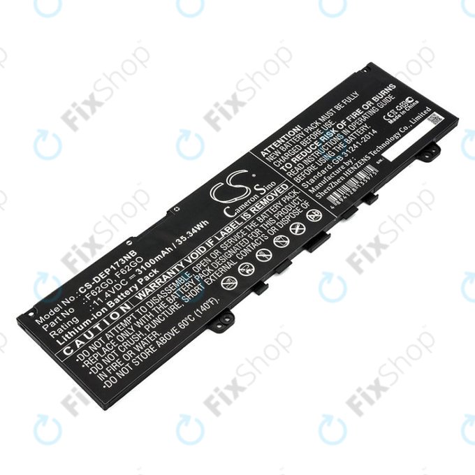 Battery for Dell Inspiron 13, 7373, Vostro 13, 3100mAh, Li-Ion, 11.4V, F62G0, HQ