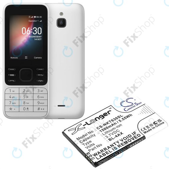 Battery for Nokia 6300 4G, Nokia 8000 4G, 1500mAh, Li-Ion, 3.7V, BL-4AX, HQ