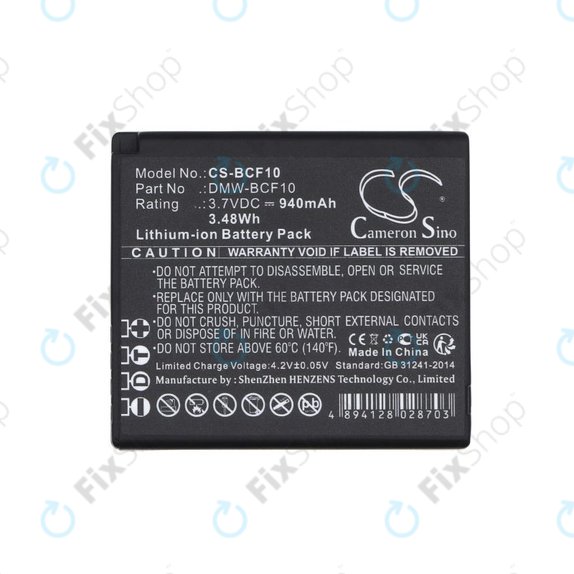 Battery for Panasonic Lumix DMW-BCF10, 940mAh, Li-Ion, 3.7V, DMW-BCF10, HQ