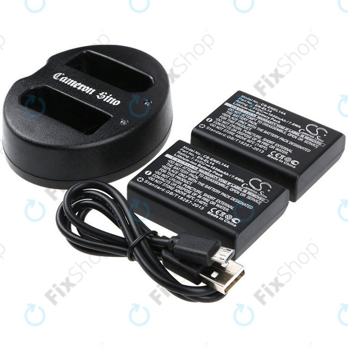 Battery 2pcs with charger for Nikon Coolpix P7000, P7700, D3100, D3200, D5100, 1030mAh, Li-Ion, 7.4V, EN-EL14, HQ