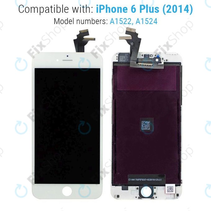 Display for iPhone 6 Plus, White, Touch Screen with Frame