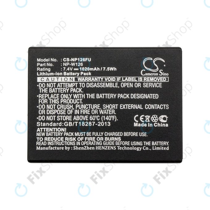 Battery for Fujifilm FinePix, 1020mAh, Li-Ion, 7.4V, NP-W126, NP-W126S, HQ