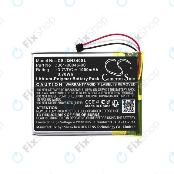 Battery for Garmin Dash Cam 20, Nuvi 3400, 1000mAh, Li-Pol, 3.7V, 361-00046-00, HQ