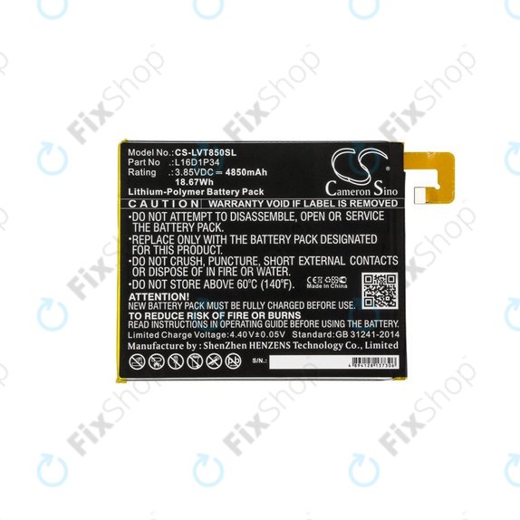 Battery for Lenovo Tab 4, Lenovo TB850, 4850mAh, Li-Pol, 3.85V, L16D1P34, HQ