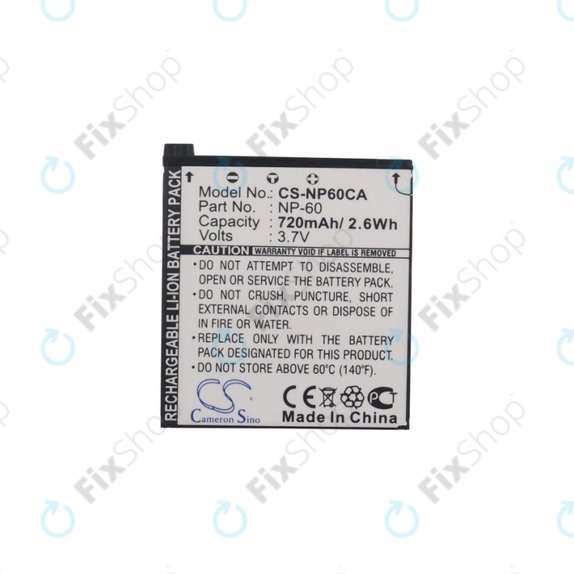 Battery for Casio Exilim Zoom EX-Z19, EX-Z85, EX-Z9, 720mAh, Li-Ion, 3.7V, NP-60, HQ