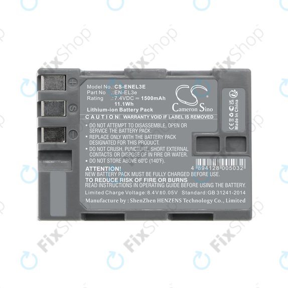 Battery for Nikon D100, D200, D50, D70, D70s, D80, D300S, D700, D90, D300, 1500mAh, Li-Ion, 7.4V, EN-EL3e, HQ