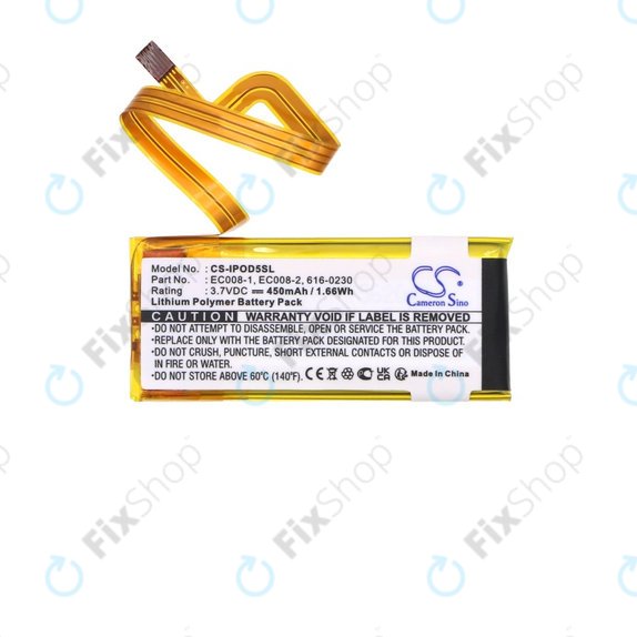 Battery for Apple iPod Classic 6th Gen, iPod 5G, iPod Video, 450mAh, Li-Pol, 3.7V, EC008, HQ