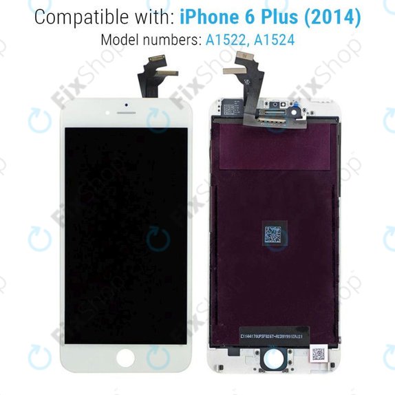 Display for iPhone 6 Plus, White, Touch Screen with Frame
