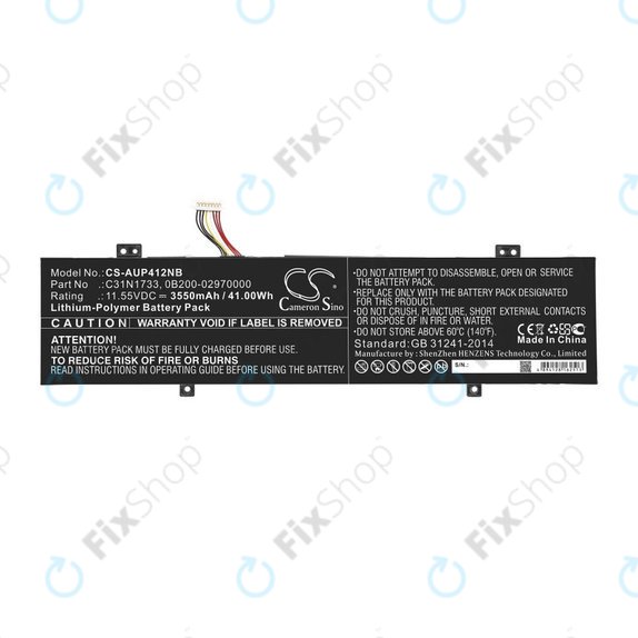 Battery for Asus VivoBook Flip 14 Tp412fa/ua, 3550mAh, Li-Pol, 11.55V, C31N1733, HQ