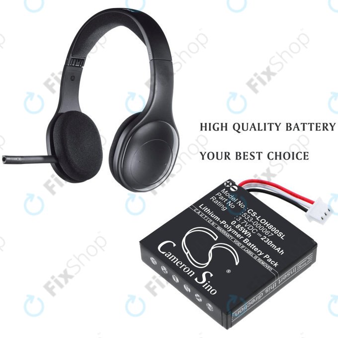 Battery for Logitech H800, 230mAh, Li-Pol, 3.7V, 533-000067, HQ