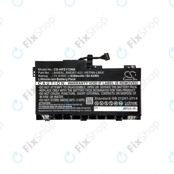 Battery for HP Zbook 17 G3, 8300mAh, Li-Ion, 11.4V, AI06XL, HQ
