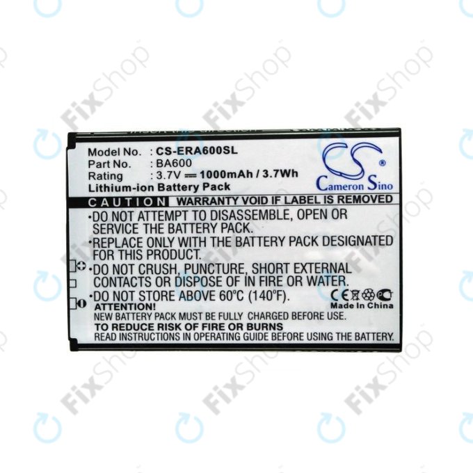 Battery for Sony Ericsson Kumquat, ST25, ST25i, Xperia U, 1000mAh, Li-Ion, 3.7V, BA600, HQ