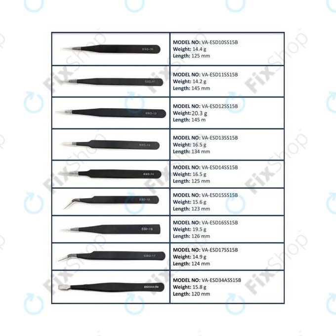 ESD Antistatic Stainless-Steel Tweezer Set 9in1