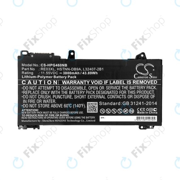 Battery for HP ProBook 455, 450, 445, 440, 430 G6, 3800mAh, Li-Pol, 11.55V, RE03XL, HQ