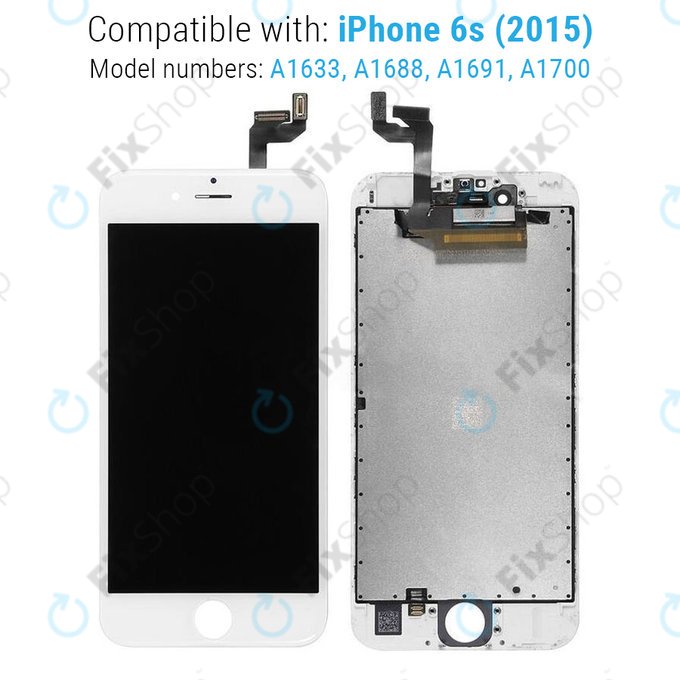 Display for iPhone 6S, White, Touch Screen with Frame