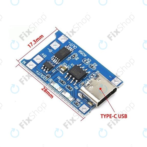 Charging module TP4056 for 18650 Li-ion battery, USB-C, 1A