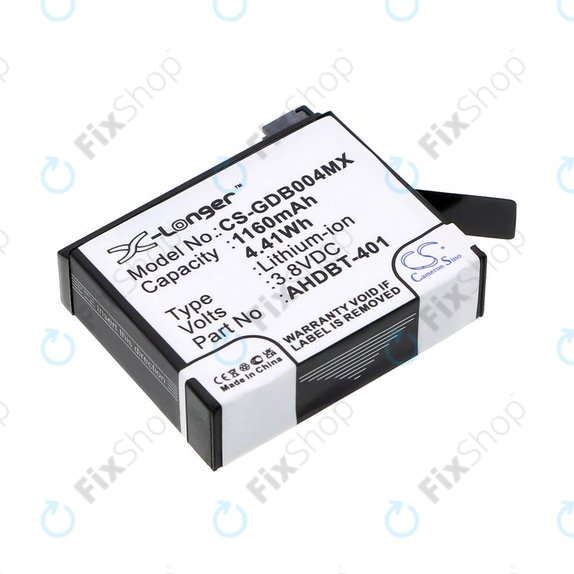 Battery for GoPro Hero 4, 1160mAh, Li-Ion, 3.8V, AHDBT-401, HQ