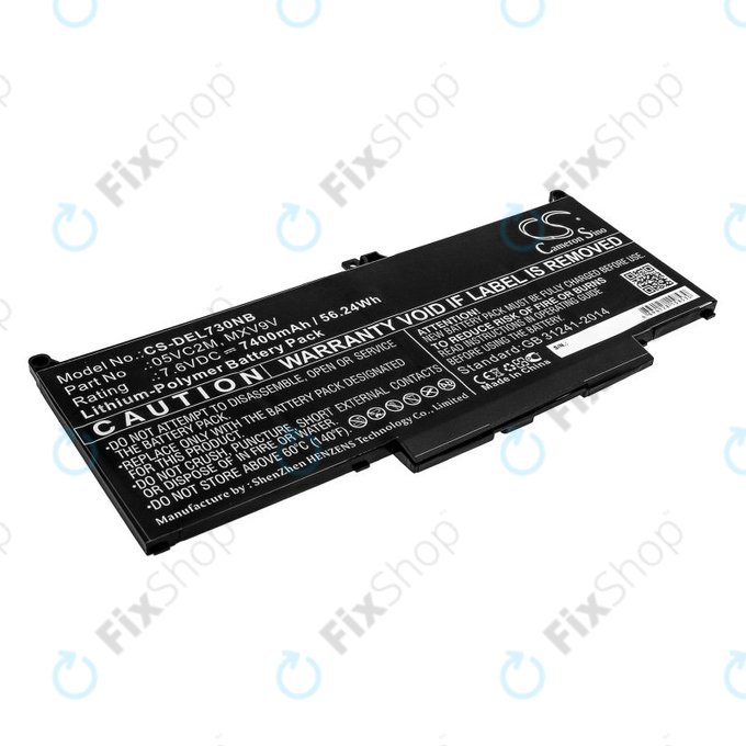 Battery for Dell Latitude 13 7300, 14 7400, 7400mAh, Li-Pol, 7.6V, 05VC2M, HQ