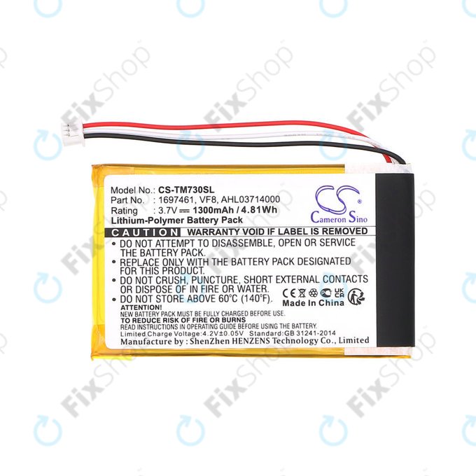 Battery for TomTom Go 530 Live, 630T, 720, 730T, 930T, 1697461, Li-Polymer, 3.7V, 1300mAh, HQ